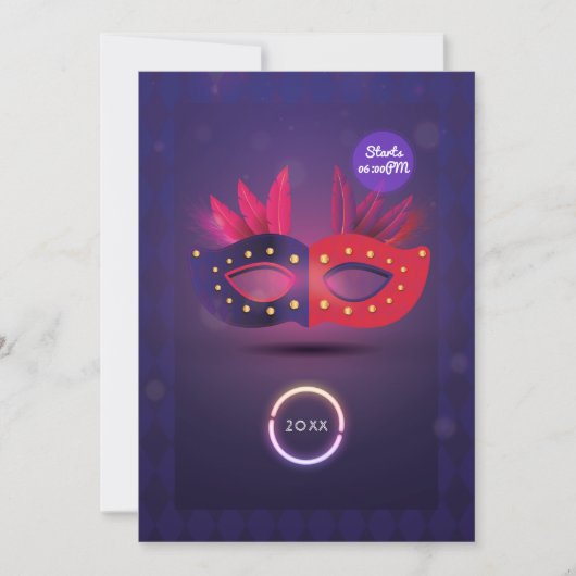 Neo Masquerade Mask Graduation Party Uitnodiging (Voorkant)