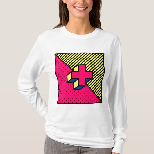 Neo Memphis Cross/Plus Sign Motif T-shirt (Voorkant)