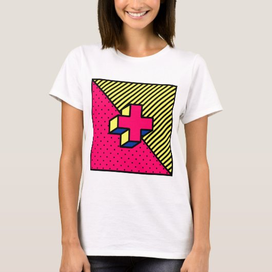 Neo Memphis Cross/Plus Sign Motif T-shirt (Voorkant)