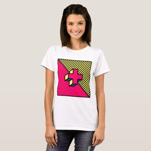 Neo Memphis Cross/Plus Sign Motif T-shirt (Voorkant volledig)