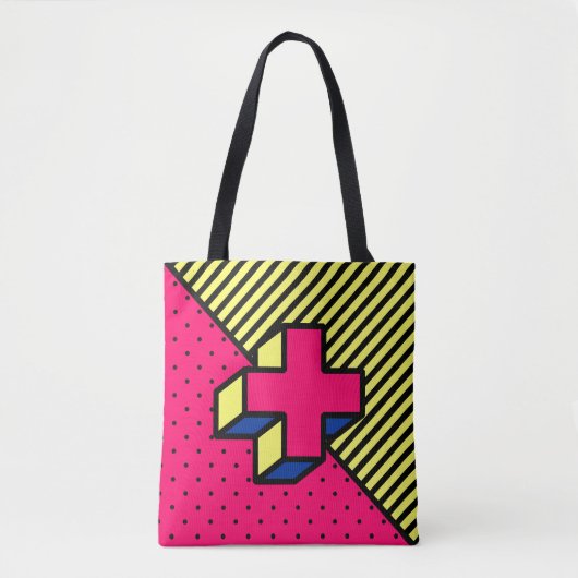 Neo-Memphis-patch - Cross/Plus-teken Tote Bag (Voorkant)