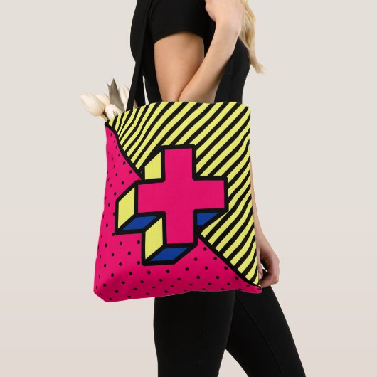 Neo-Memphis-patch - Cross/Plus-teken Tote Bag (Dichtbij)