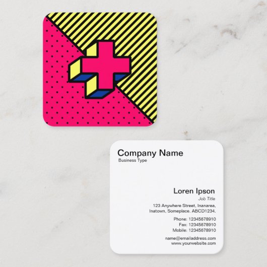 Neo-Memphis-patch - Cross/Plus-teken Vierkante Visitekaartje (Voorkant / Achterkant)