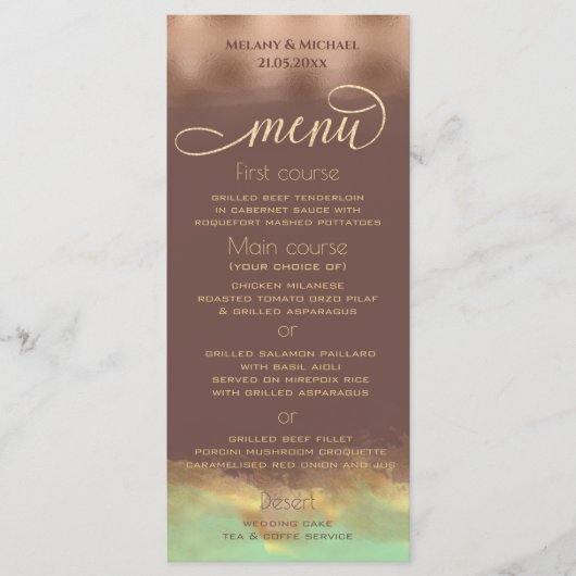 Neo mint cinnamon roos goud folie waterverf menu (Voorkant)