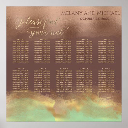 Neo mint cinnamon roos goud folie waterverf poster (Voorkant)