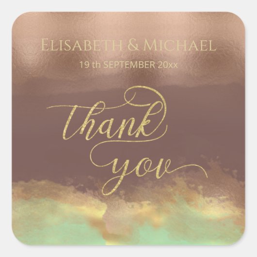 Neo mint cinnamon roos goud folie waterverf vierkante sticker (Voorkant)