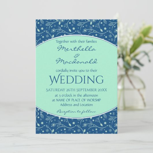 NEO MINT CLASSIC BLUE Elegant Moderne Floral Kaart (Staand voorkant)