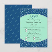 NEO MINT CLASSIC BLUE Elegant Moderne Floral RSVP Kaartje (Voorkant / Achterkant)