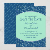 NEO MINT CLASSIC BLUE Het gebeurt Moderne Floral Save The Date (Voorkant / Achterkant)