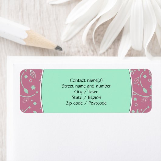NEO MINT DUSKY PINK Floral Personal Address Etiket (Insitu)