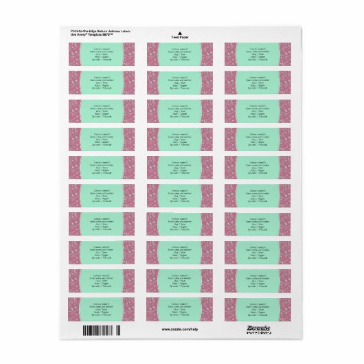 NEO MINT DUSKY PINK Floral Personal Address Etiket (Full Sheet)
