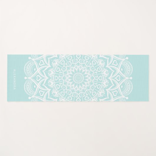 Neo Mint en White Mandala Persoonlijke Boho Yogamat (Voorkant (horizontaal))