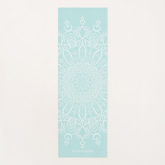 Neo Mint en Wit Gepersonaliseerde Boho Mandala Yogamat (Voorkant)