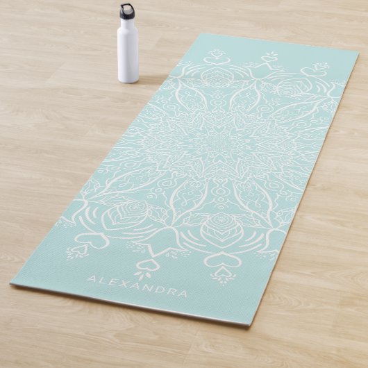 Neo Mint en Wit Gepersonaliseerde Boho Mandala Yogamat (In situ)