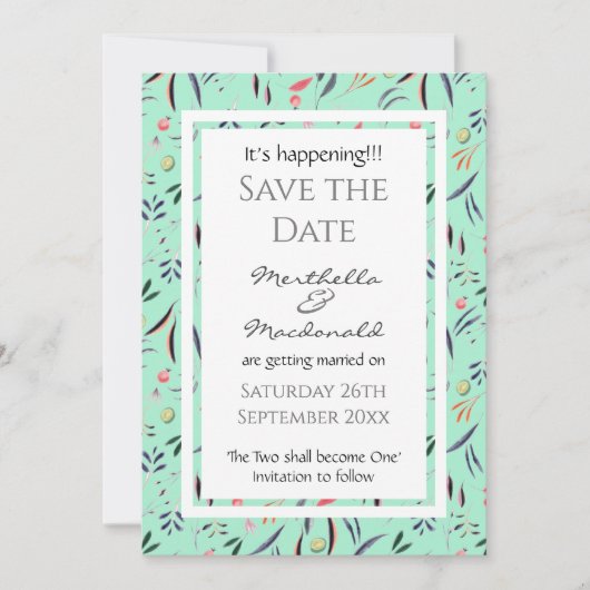 NEO MINT Floral, het is gepersonaliseerd. Save The Date (Voorkant)