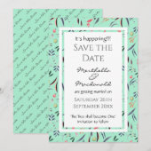 NEO MINT Floral, het is gepersonaliseerd. Save The Date (Voorkant / Achterkant)