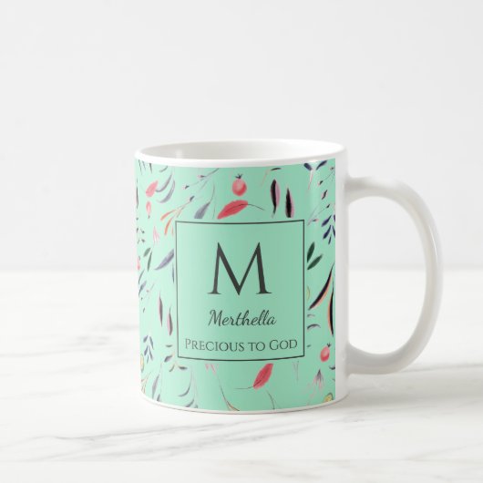 Neo Mint Floral MONOGRAM - AANGEPAST VOOR GOD Koffiemok (Rechts)
