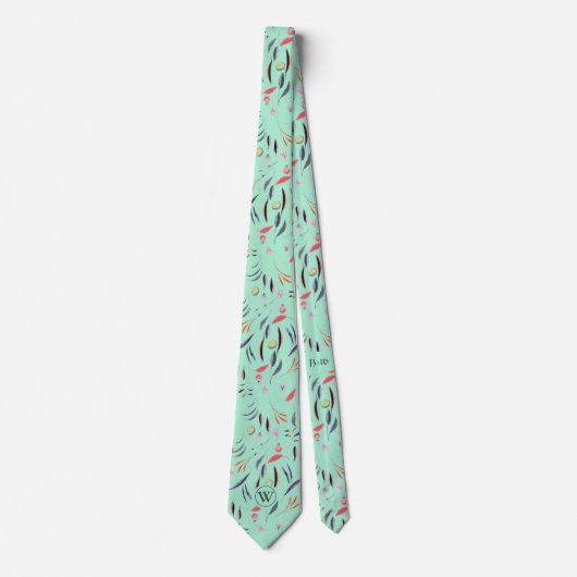 Neo Mint Floral Monogram van de Waterverf Monogram Stropdas (Voorkant)