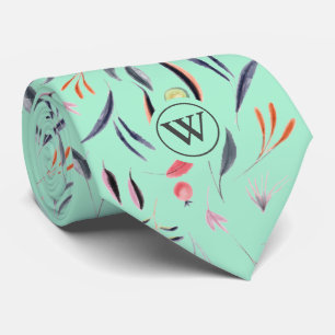 Neo Mint Floral Monogram van de Waterverf Monogram Stropdas