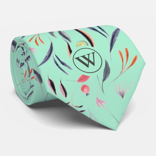 Neo Mint Floral Monogram van de Waterverf Monogram Stropdas (Opgerold)