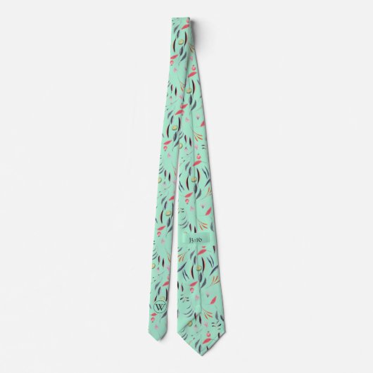 Neo Mint Floral Monogram van de Waterverf Monogram Stropdas (Achterkant)