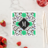Neo Mint Floral Poppy Pattern Monogram Servet (Insitu)