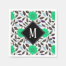 Neo Mint  Floral Poppy Pattern Monogram
