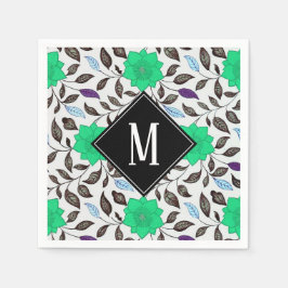 Neo Mint  Floral Poppy Pattern Monogram Servet