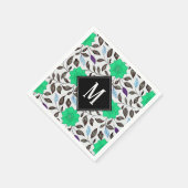 Neo Mint Floral Poppy Pattern Monogram Servet (Hoek)