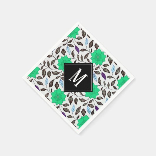 Neo Mint  Floral Poppy Pattern Monogram Servet (Hoek)