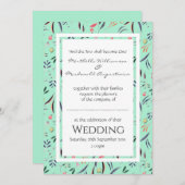 Neo Mint Gepersonaliseerde Bloemenbruiloft Kaart (Voorkant / Achterkant)