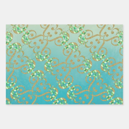 Neo Mint Gold Wrapping Paper flatpanel set met 3 v (Voorkant 3)