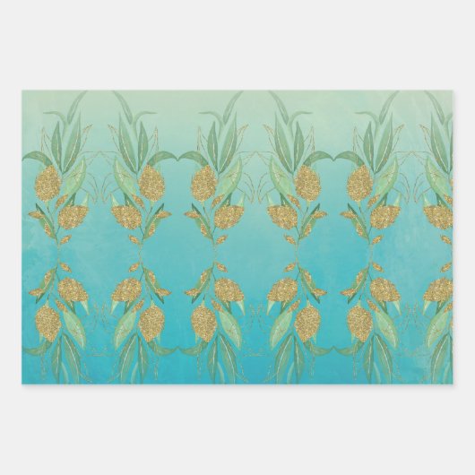Neo Mint Gold Wrapping Paper flatpanel set met 3 v (Voorkant 2)
