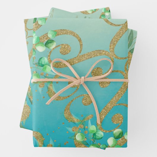Neo Mint Gold Wrapping Paper flatpanel set met 3 v (In situ)