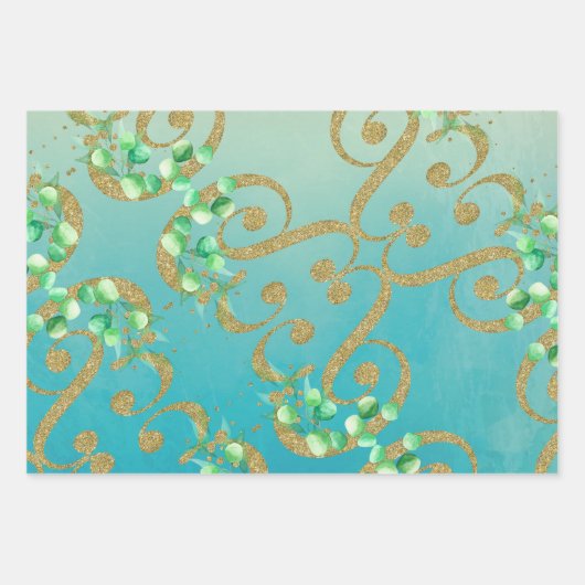 Neo Mint Gold Wrapping Paper flatpanel set met 3 v (Voorkant)