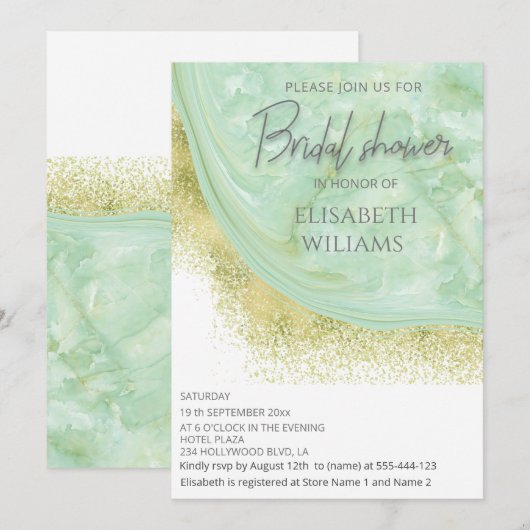 Neo-mint goudmarmer-agaatkalligrafie kaart (Voorkant / Achterkant)