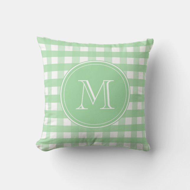 Neo Mint Green en White Gingham Kussen (Voorkant)