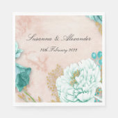 Neo Mint Green Flowers en Blush Pink Boho Wedding Servet (Voorkant)