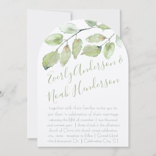 Neo Mint Greenery Typography Fall Wedding Kaart (Voorkant)