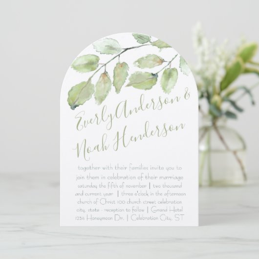 Neo Mint Greenery Typography Fall Wedding Kaart (Staand voorkant)
