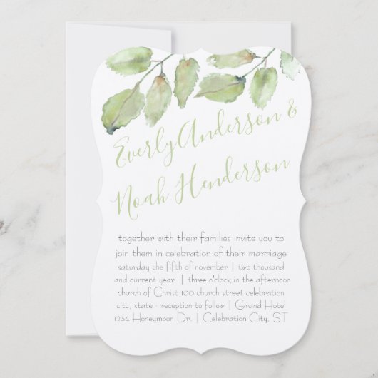 Neo Mint Greenery Typography Fall Wedding Kaart (Voorkant)