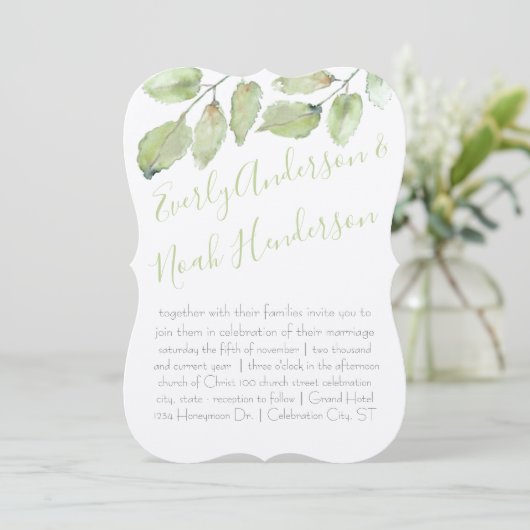 Neo Mint Greenery Typography Fall Wedding Kaart (Staand voorkant)
