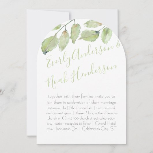 Neo Mint Greenery Typography Fall Wedding Kaart (Voorkant)