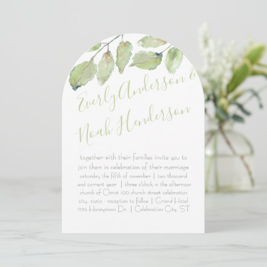 Neo Mint Greenery Typography Fall Wedding Kaart (Staand voorkant)