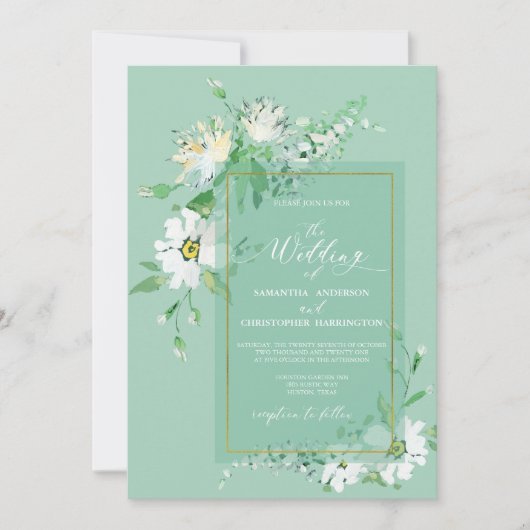 Neo Mint Groen Goud Rustiek Geschilderd Bloemen Hu Kaart (Voorkant)