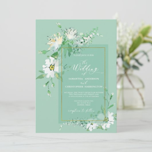 Neo Mint Groen Goud Rustiek Geschilderd Bloemen Hu Kaart (Staand voorkant)