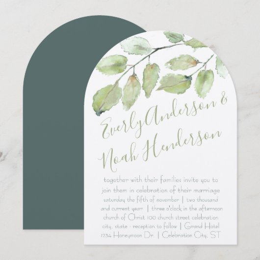 Neo Mint Groene Typografie Herfst Bruiloft Kaart (Voorkant / Achterkant)