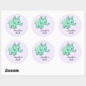 Neo Mint Lavender Elephant Child Name Bookplate Ronde Sticker (Vel)