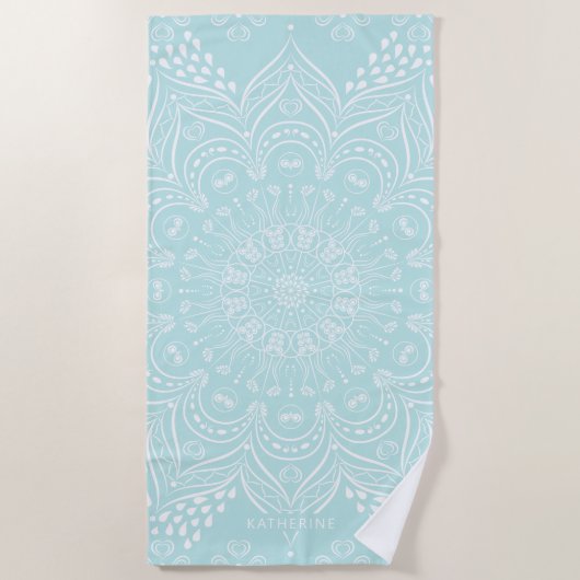 Neo Mint Mandala Elegant Boho Pattern Sjabloon Strandlaken (Voorkant)
