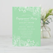 Neo Mint Modern White Floral Engagement Party Kaart (Staand voorkant)